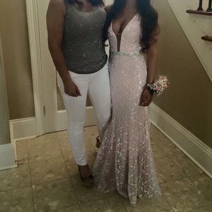 Jovani 22917 Elegant Blush Lace Prom Dress